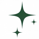 Illustration von drei grünen, funkelnden Sternsymbolen mit langen Strahlen.